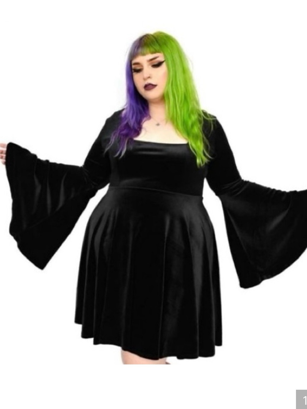 Foxblood Willow Velvet Black Bell Sleeve Dress Size Large